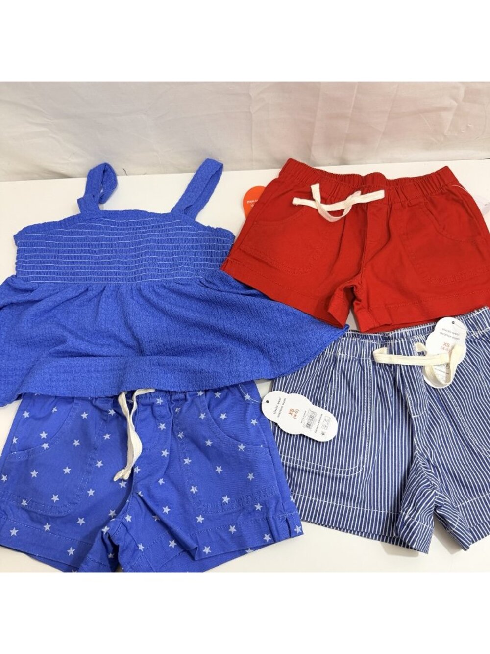 Wonder Nation Girls 4 Piece Summer Set 3 Shorts & 1 Blue Tank Top XS 4-5